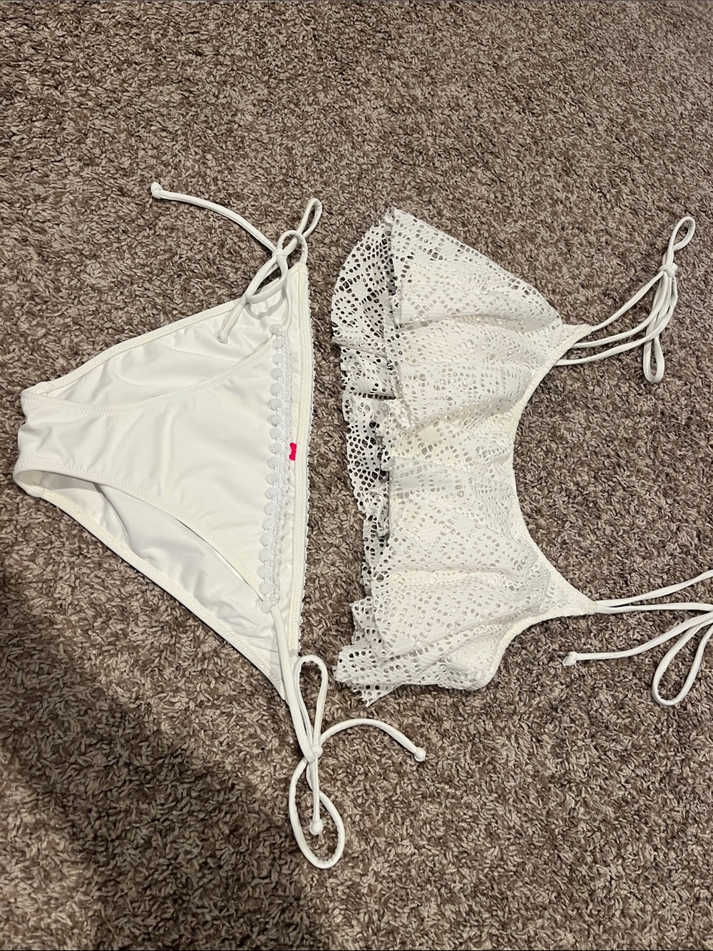 Victoria's Secret White Eyelet Ruffle Tie-Side/top Bikini Set